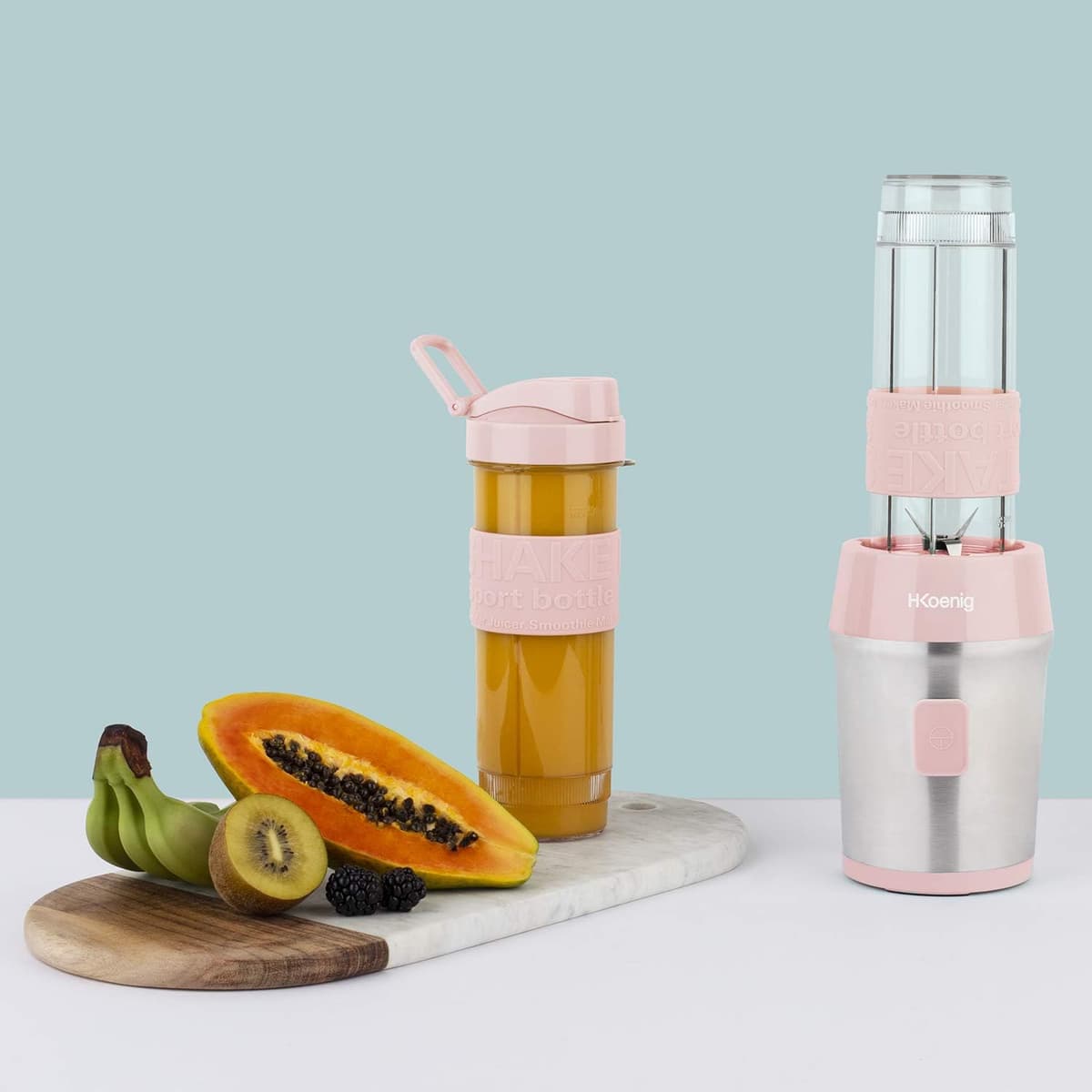 H.Koenig Mini Smoothie Maker 570mL SMOO12 BPA-Free - Powerful 300W, Pastel Pink