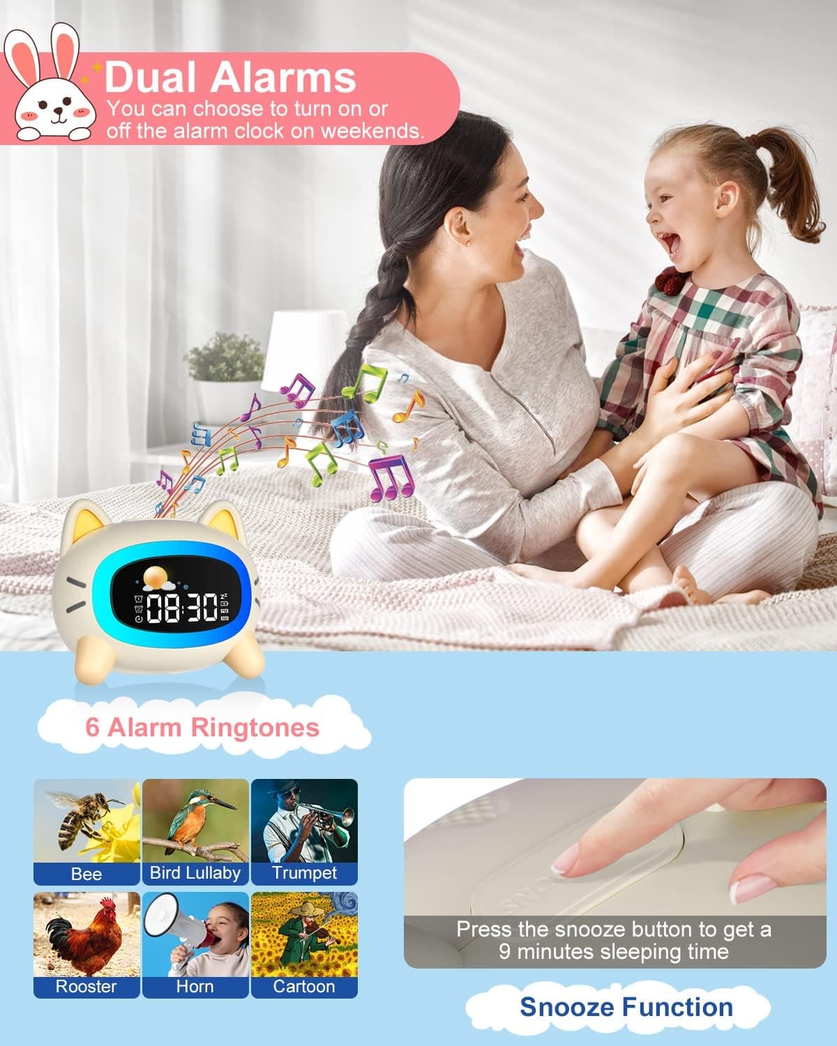 Uplayteck Children's Alarm Clock with Night Light and Music - https://m.media-amazon.com/images/I/71DWPiQXZyL._AC_SL1500_.jpg