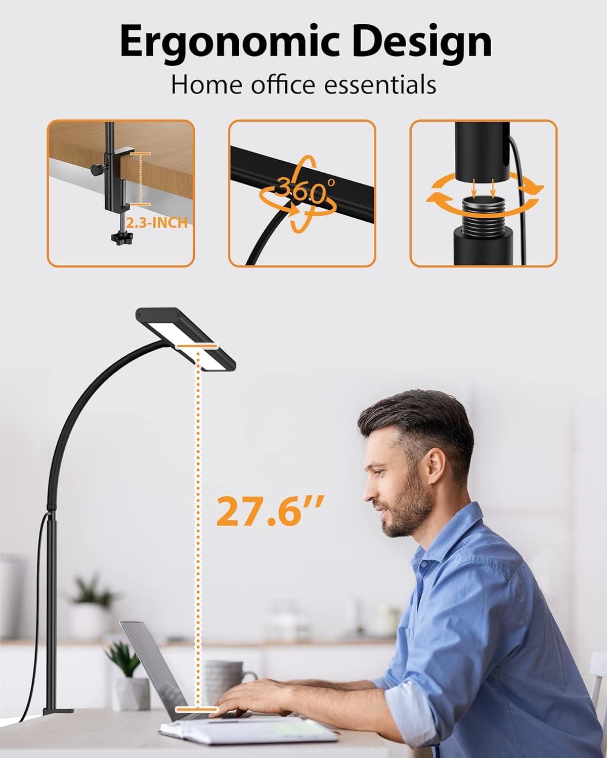 LED Desk Lamp with 160 Lumens, Clip and USB Charger