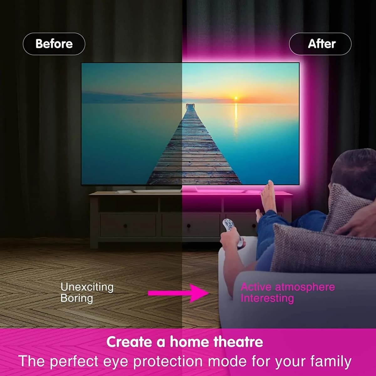 5M RGB LED Strip for TV, Ambient Lighting with App and Remote Control