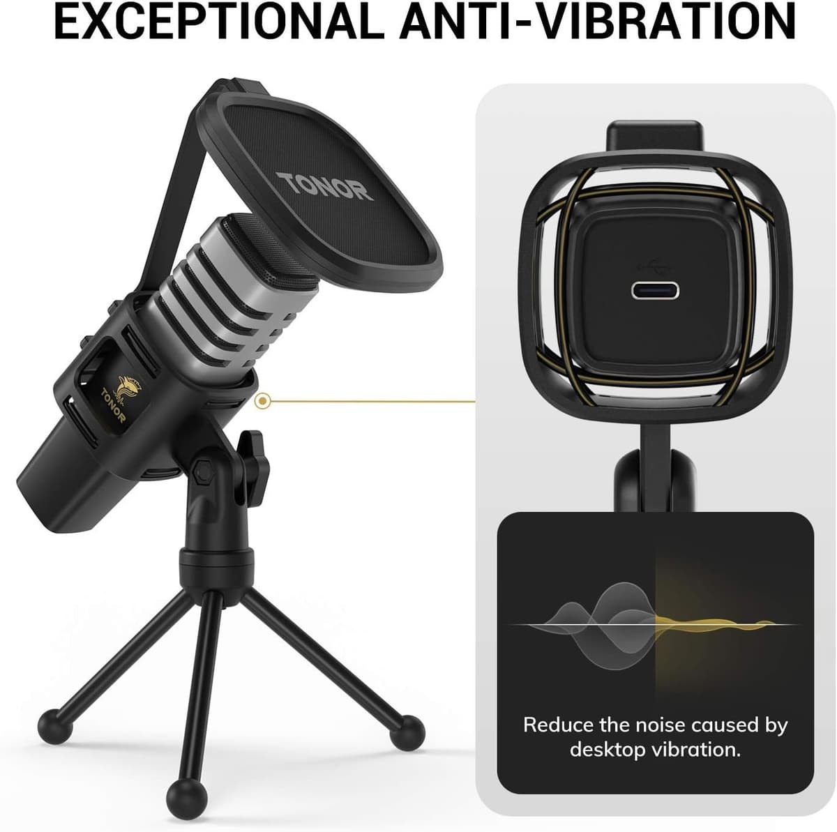 TONOR USB Cardioid Microphone for PC with Stand and Pop Filter - Ideal for Gaming and Streaming