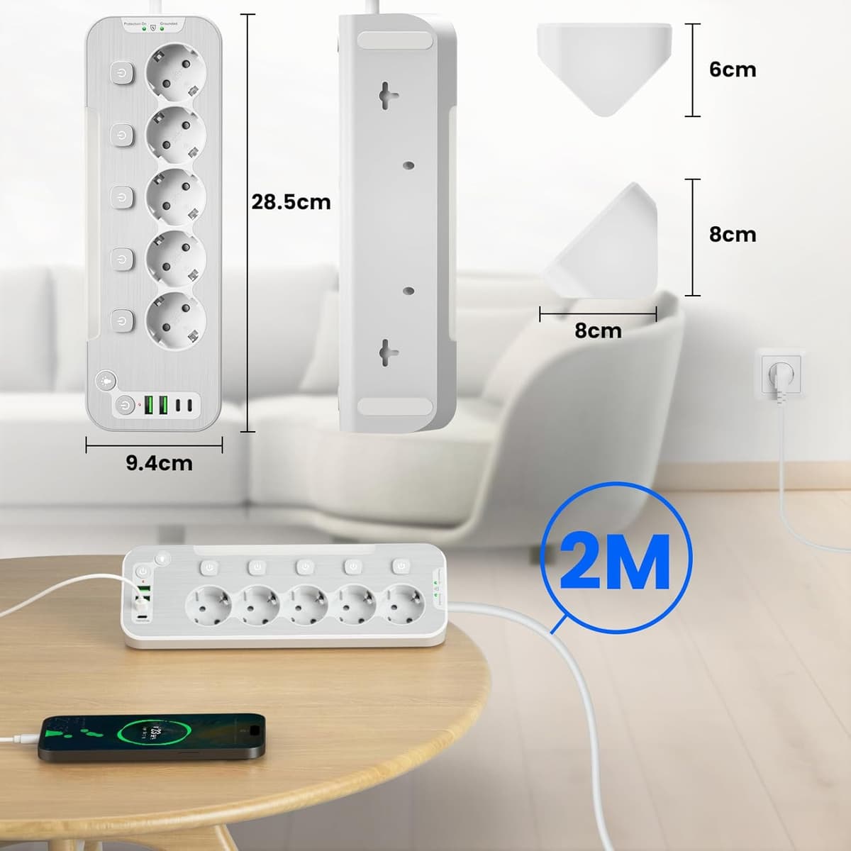 USB C Power Outlet with 5 Outputs and Protection, QAKALN - https://m.media-amazon.com/images/I/61No-F9u8wL._AC_SL1500_.jpg